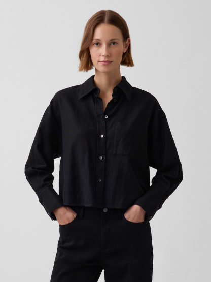 Linen-Cotton Oversized Shirt - Black