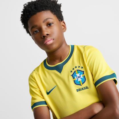 Big Kids' Nike Brazil 26 Stadium Home Dri-FIT Replica Soccer Jersey - Canary/Light Menta/Geode Teal