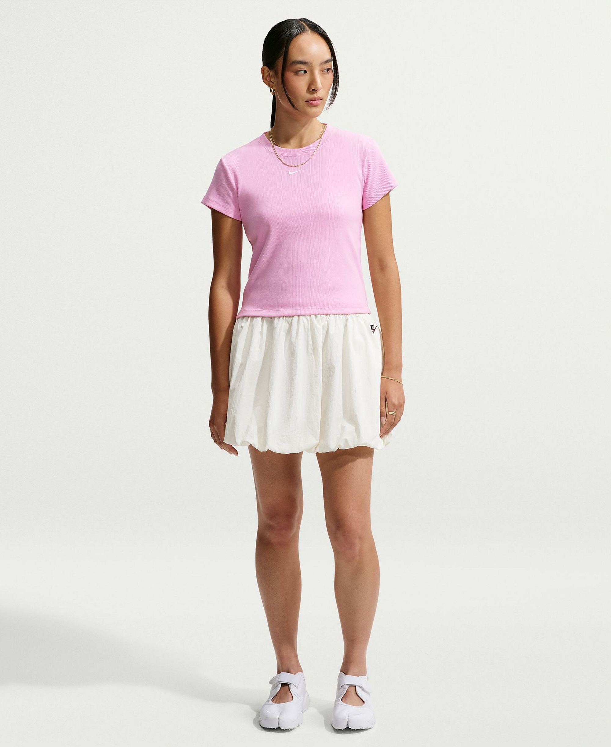 Nike Women's Sportswear Tight Ribbed Short-Sleeve T-Shirt - Pink Rise/sail