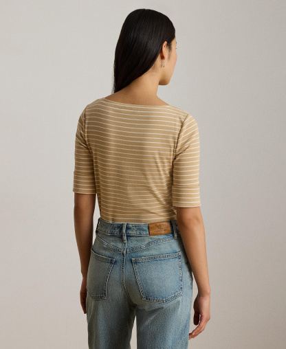 Lauren Ralph Lauren Women's Striped Boat Neck Top - Birch Tan/mascarpone Cream