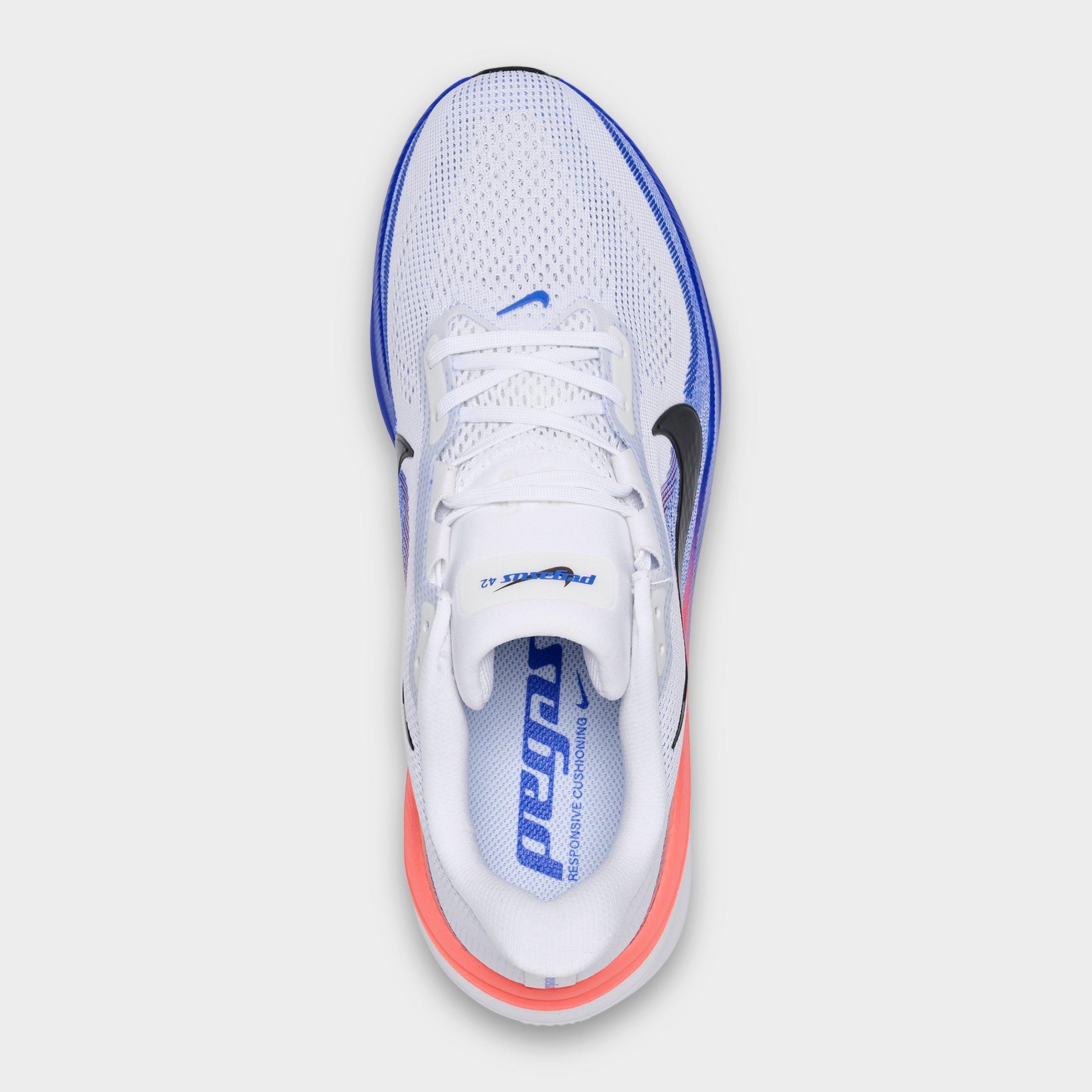 Men's Nithtke Pegasus 42 Running Shoes - Part 1 - White/Racer Blue/Atomic Pink/Black - Top view