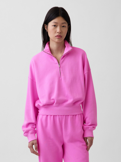 VintageSoft Oversized Half-Zip Wedge Pullover - Sugar plum neon pink