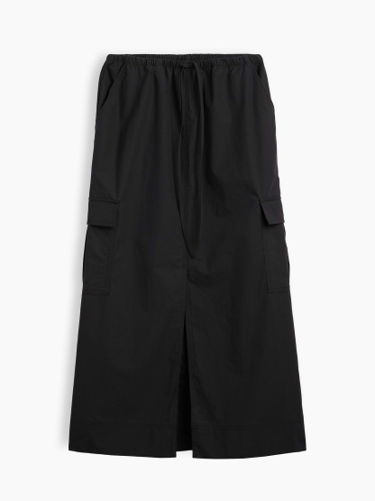 Poplin Easy Cargo Maxi Skirt - True black