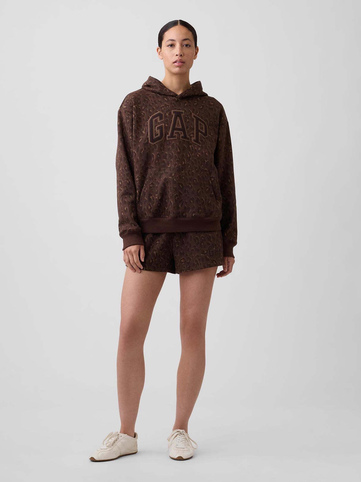 Relaxed Gap Logo Hoodie - Brown leopard