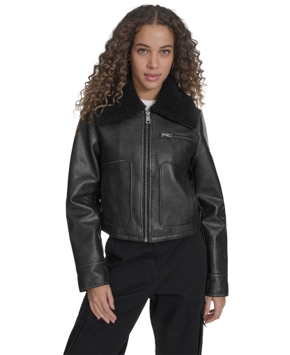 Levi's Women's Regular Faux Leather Aviator Jacket - Black