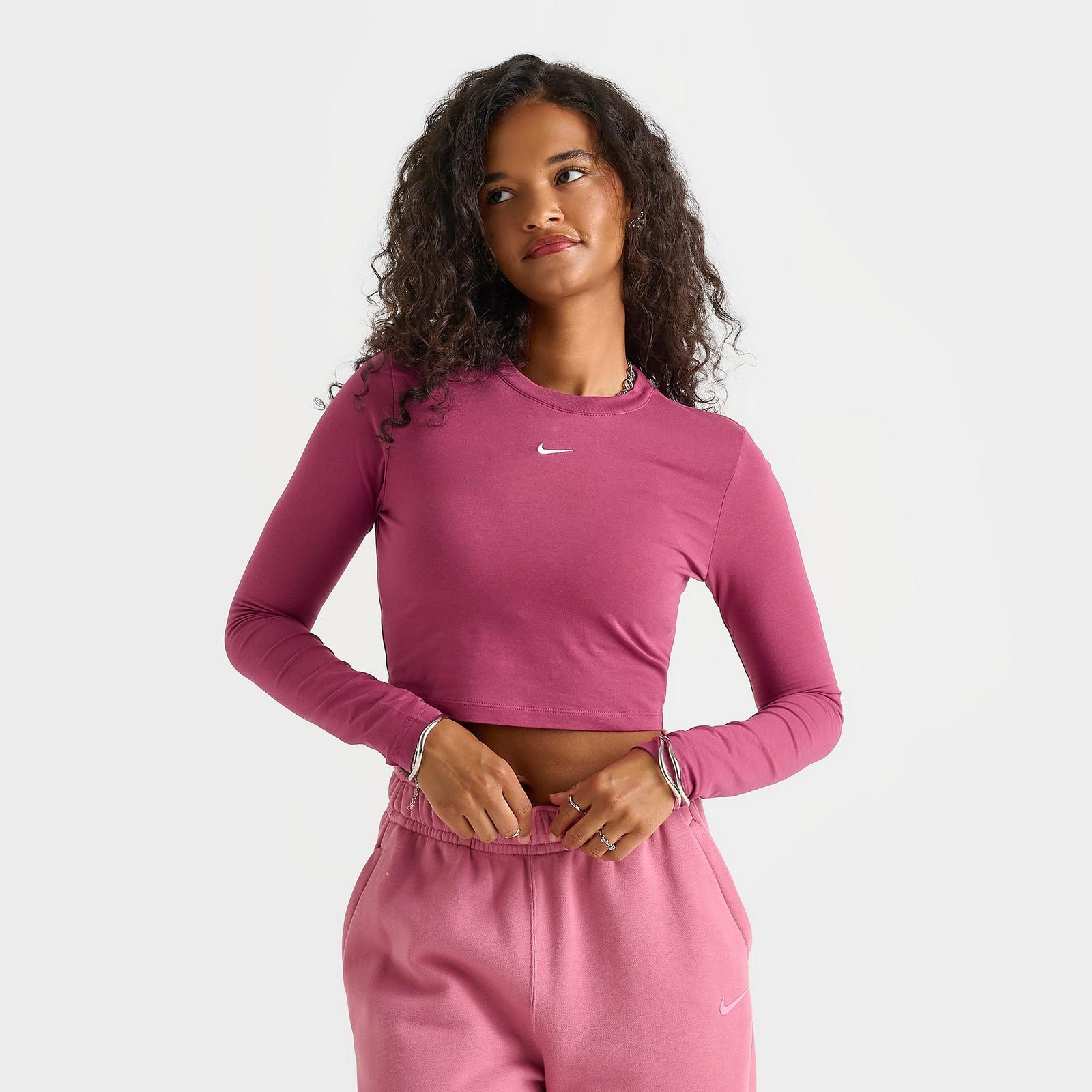 Women's Nike Sportswear Chill Knit Long-Sleeve Slim Crop Top - Sweet Beet/Sail