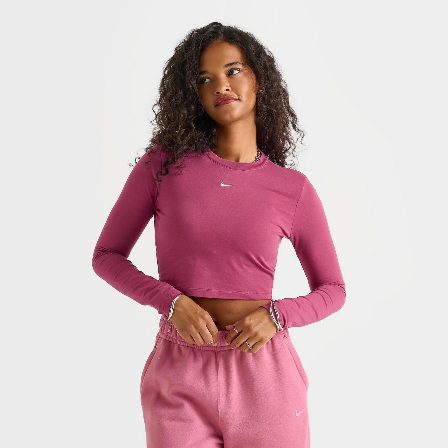 Women's Nike Sportswear Chill Knit Long-Sleeve Slim Crop Top - Sweet Beet/Sail