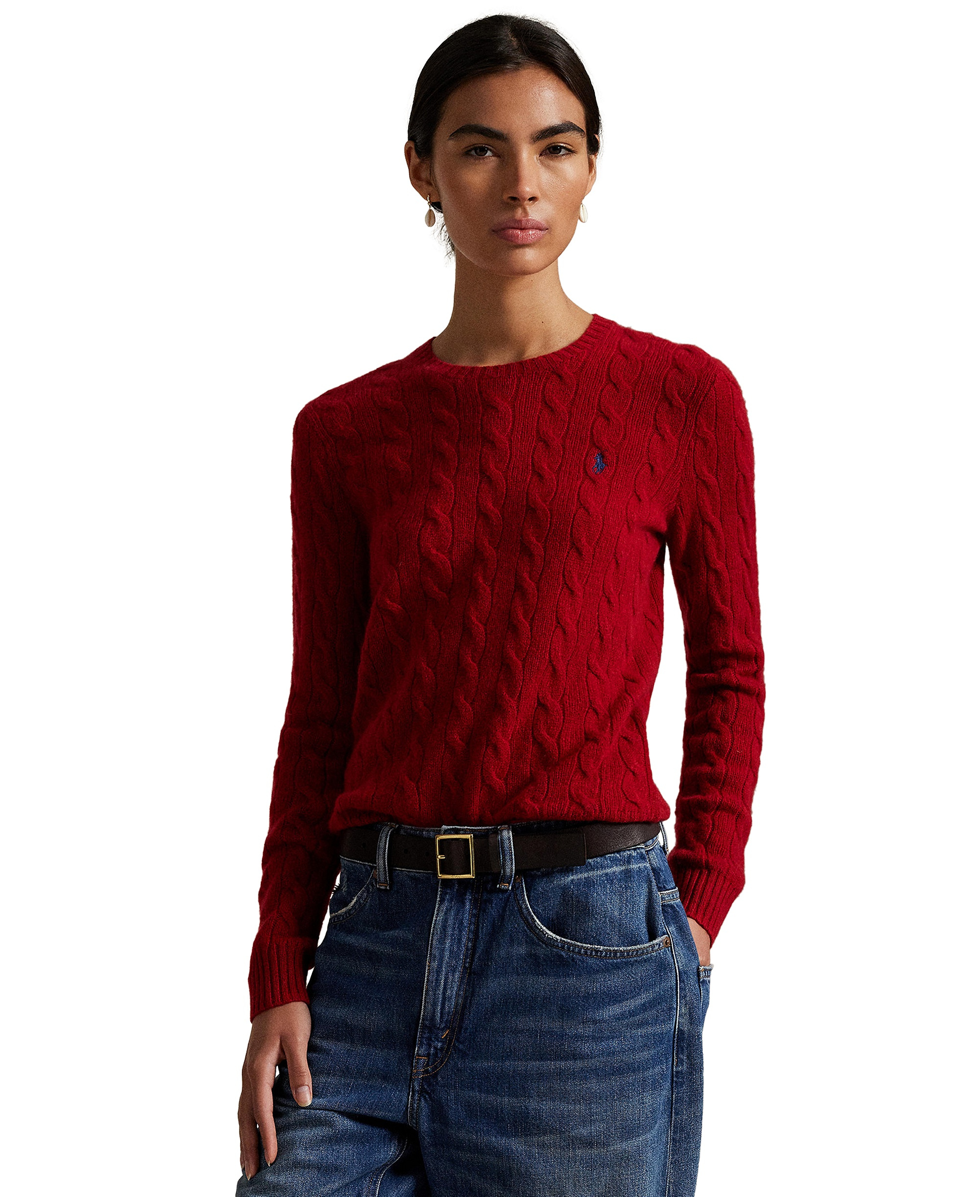 Polo Ralph Lauren Women's Cable Wool-Cashmere Crew Neck Sweater - Orange Rust Heather