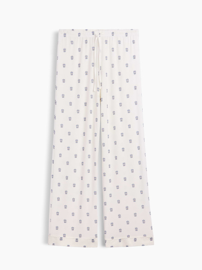 SoftMade Modal PJ Pants - Off white coffee cup print