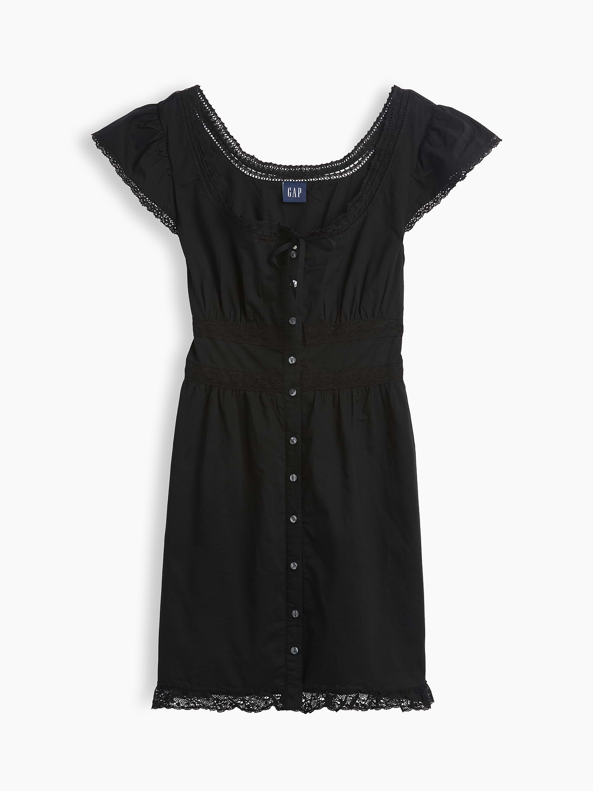 Scoop Neck Lace-Trim Mini Dress - True black