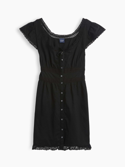Scoop Neck Lace-Trim Mini Dress - True black