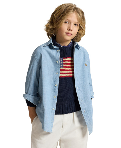 Polo Ralph Lauren Big Boys Cotton Chambray Sport Shirt - Light Blue