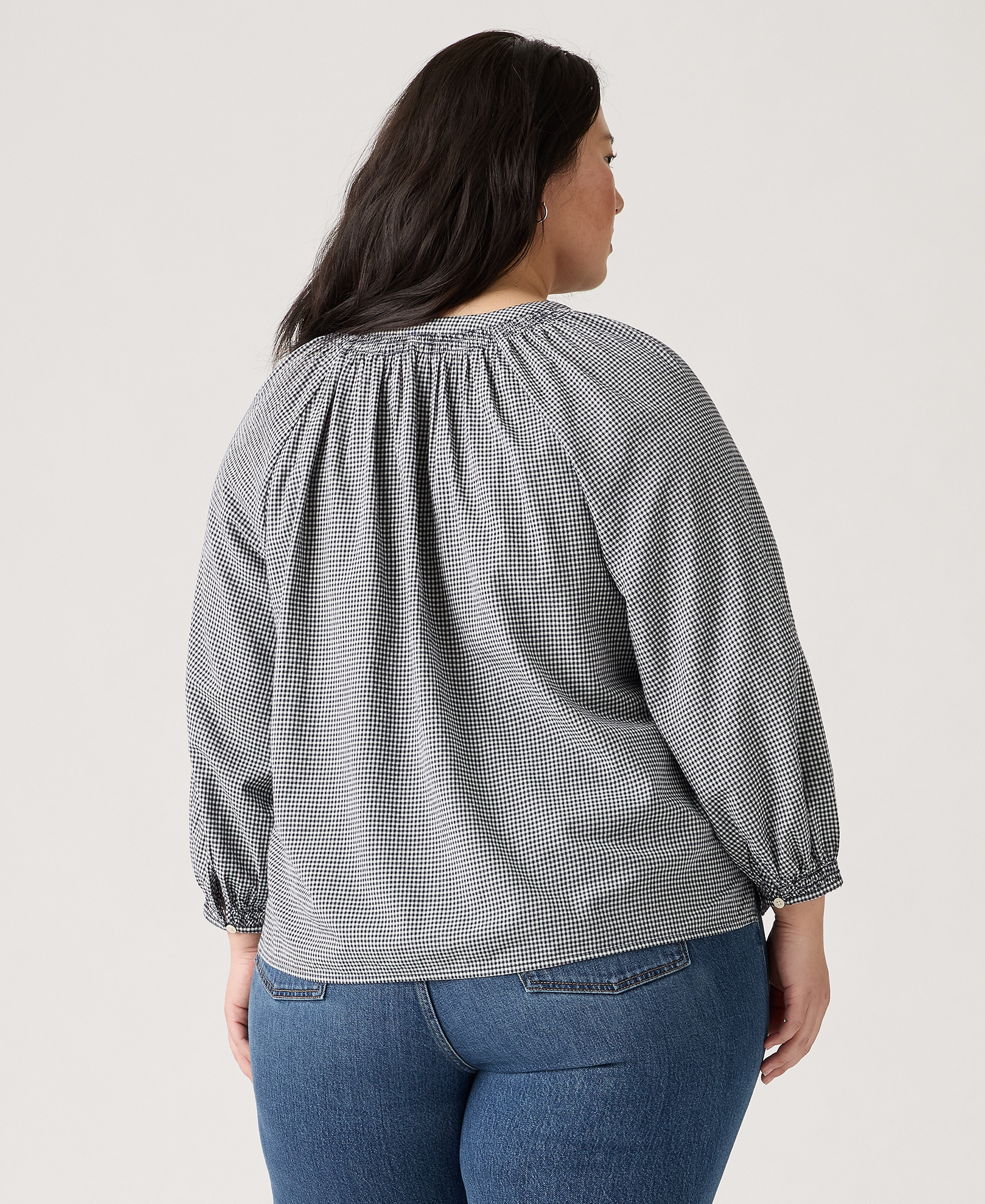 Levi's Women's Reverie Split V-Neck Blouse - Ceicil Even Micro Check Peacoat