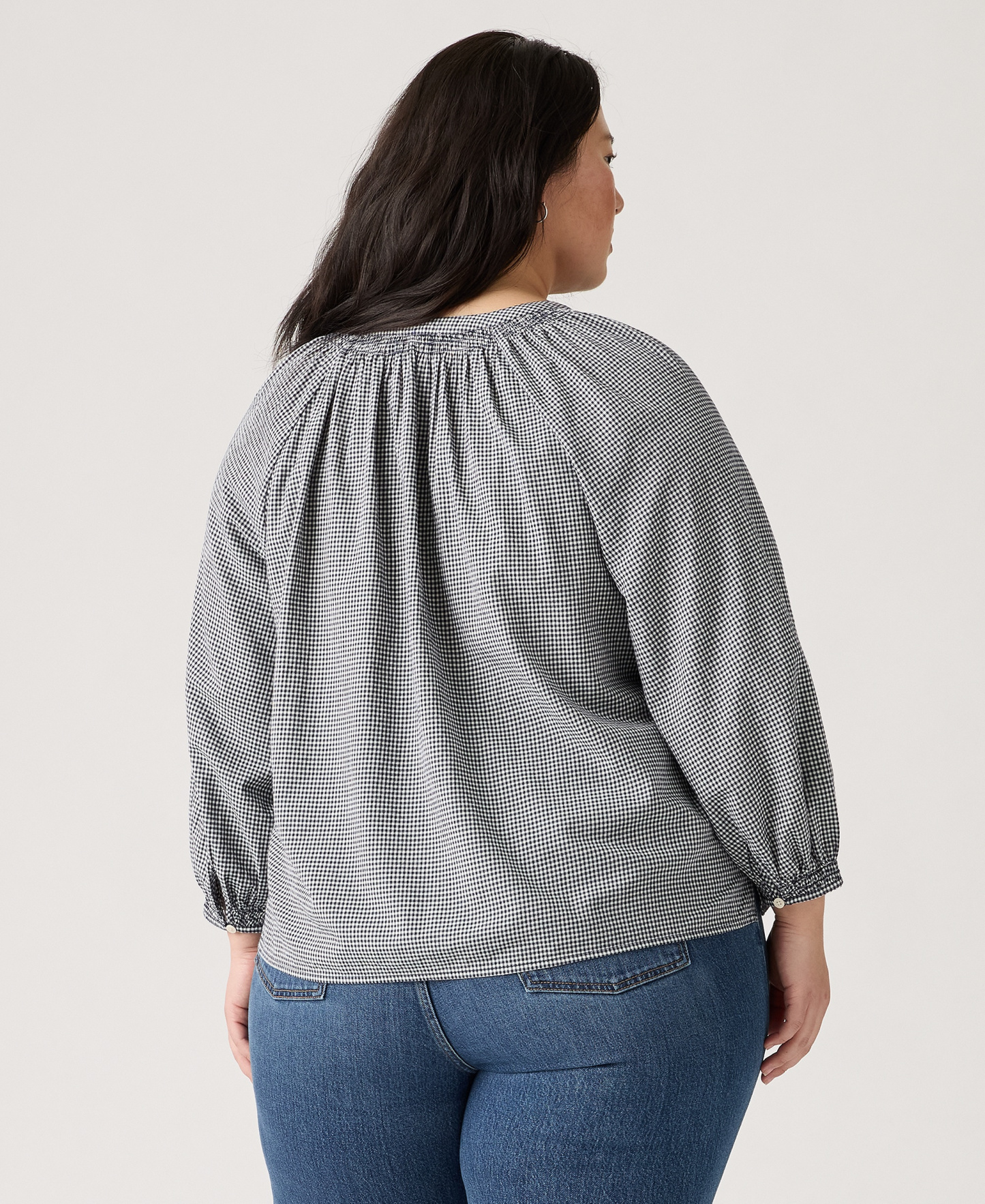 Levi's Women's Reverie Split V-Neck Blouse - Ceicil Even Micro Check Peacoat
