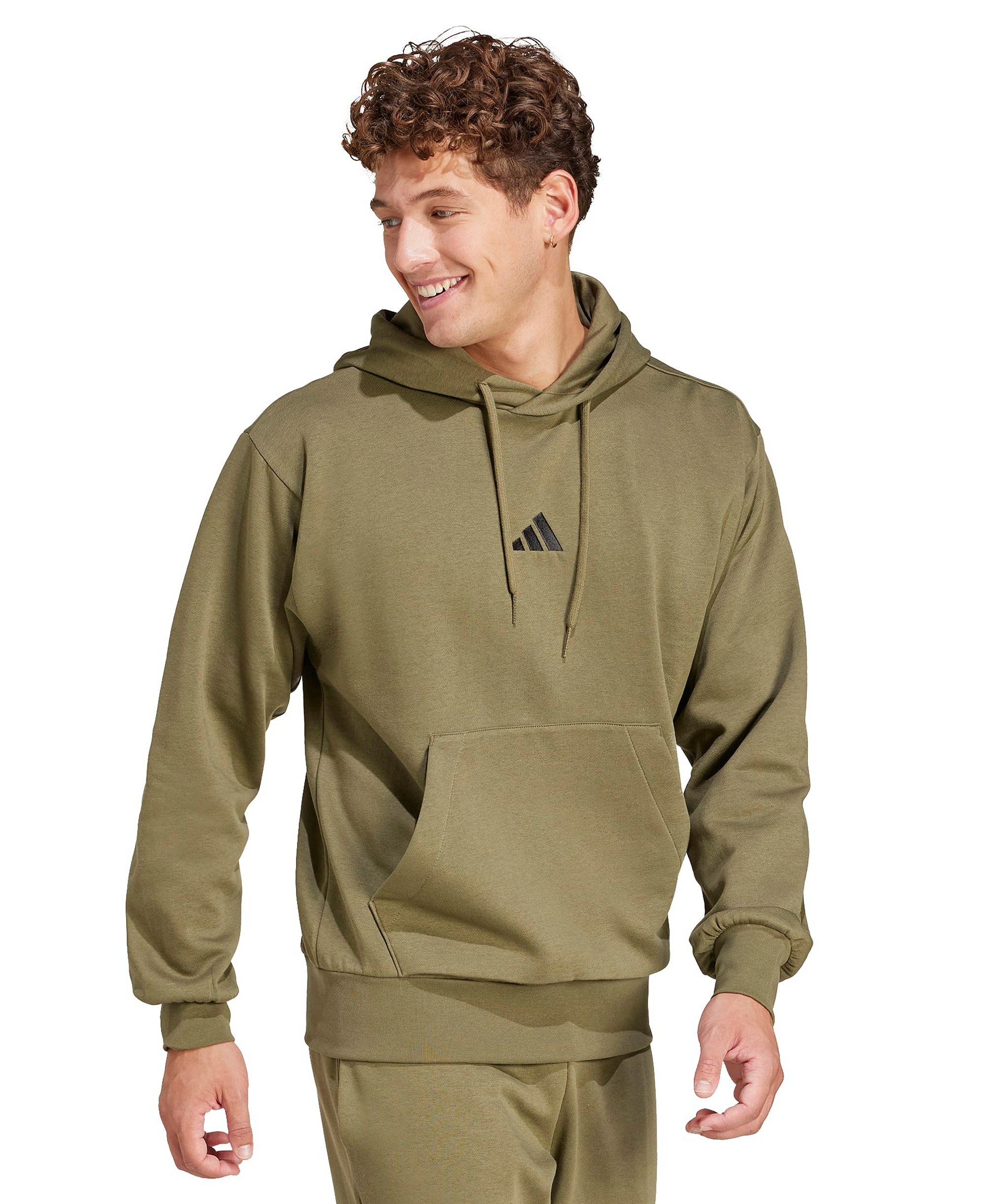adidas Men's Essentials Feel Cozy Fleece Hoodie - Olive Strata/Black