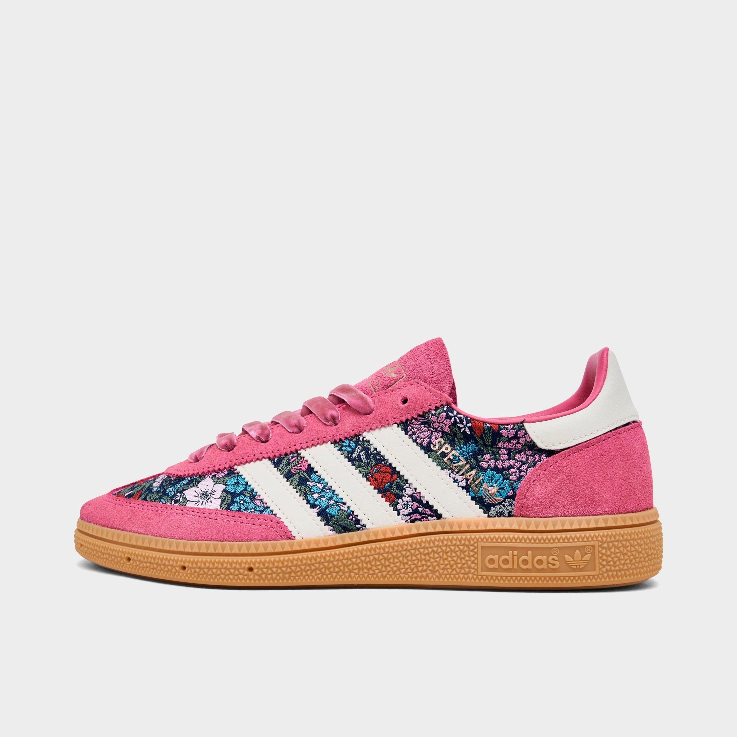 Big Kids' adidas Originals Handball Spezial Casual Shoes - Part 1 - Equipment Red/Cream White/Gum - Left shoe facing left. Outside of the shoe.