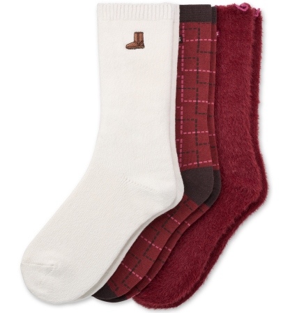 UGG® Women's Fuzzy Crew Socks, 3-Pair - Classic Boot / Plaid / Coffee Berry