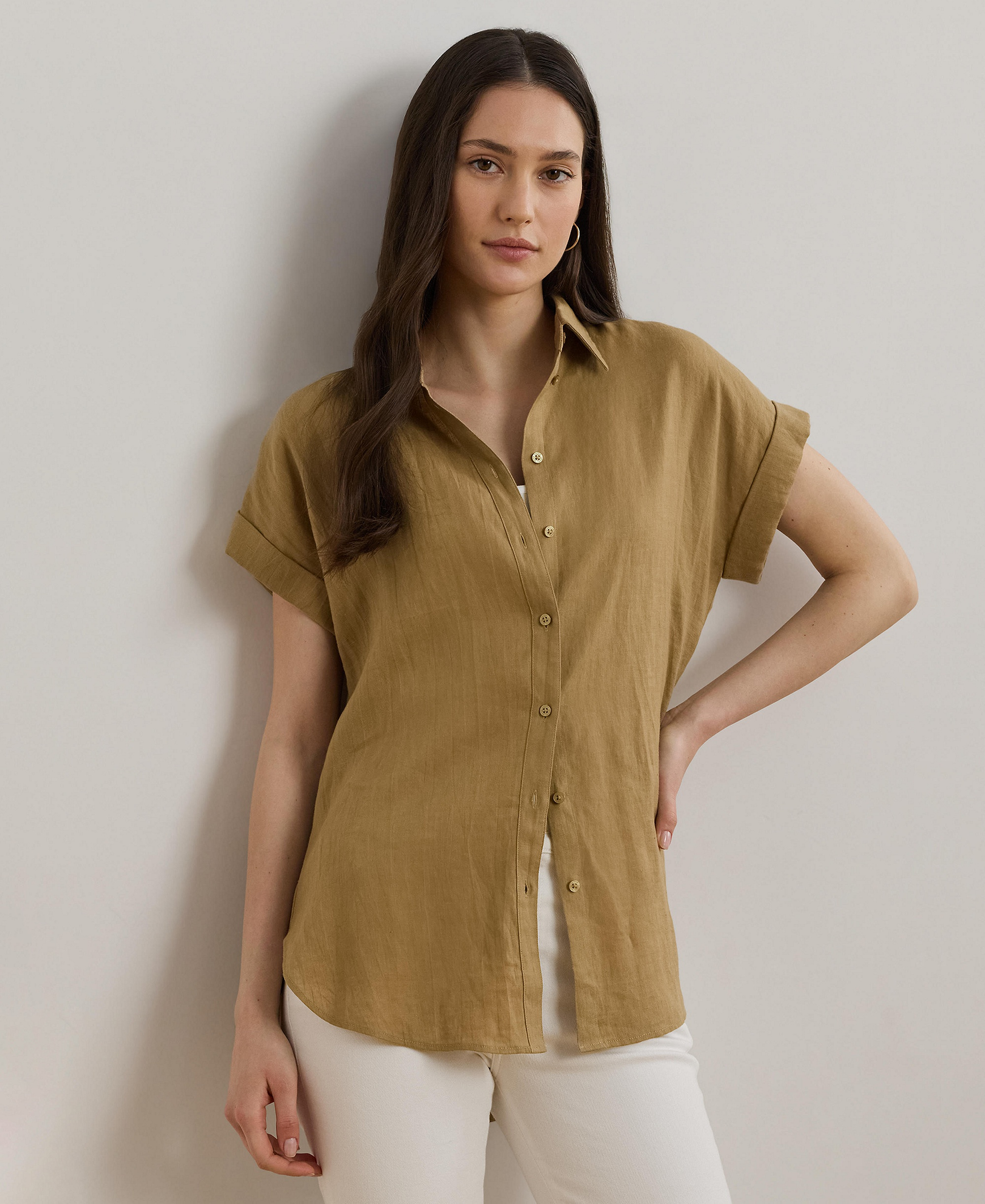 Lauren Ralph Lauren Dolman-Sleeve 100% Linen Shirt