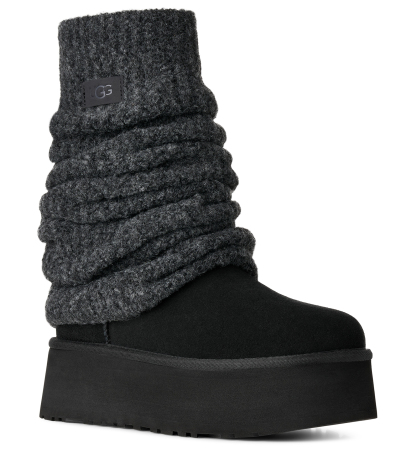 UGG® Women's Classic Mini Dipper Removable Knit Leg Warmer Suede Boots - Black