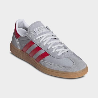 Men's adidas Originals Handball Spezial Casual Shoes - Part 3 - Halo Silver/Team Victory Red/Gum - Both shoes facing left