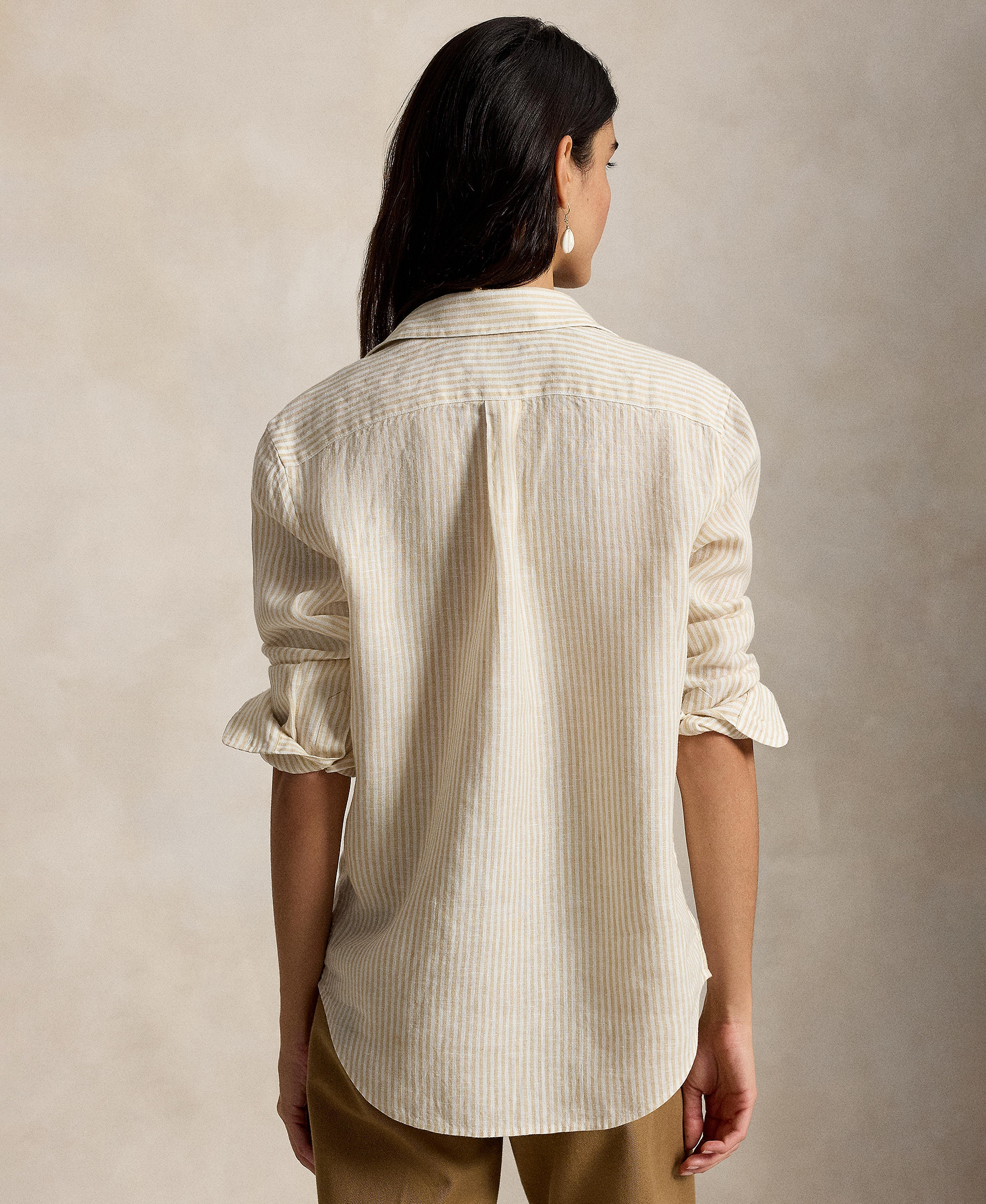 Polo Ralph Lauren Women's Classic-Fit Striped Linen Shirt - Dune Tan/White
