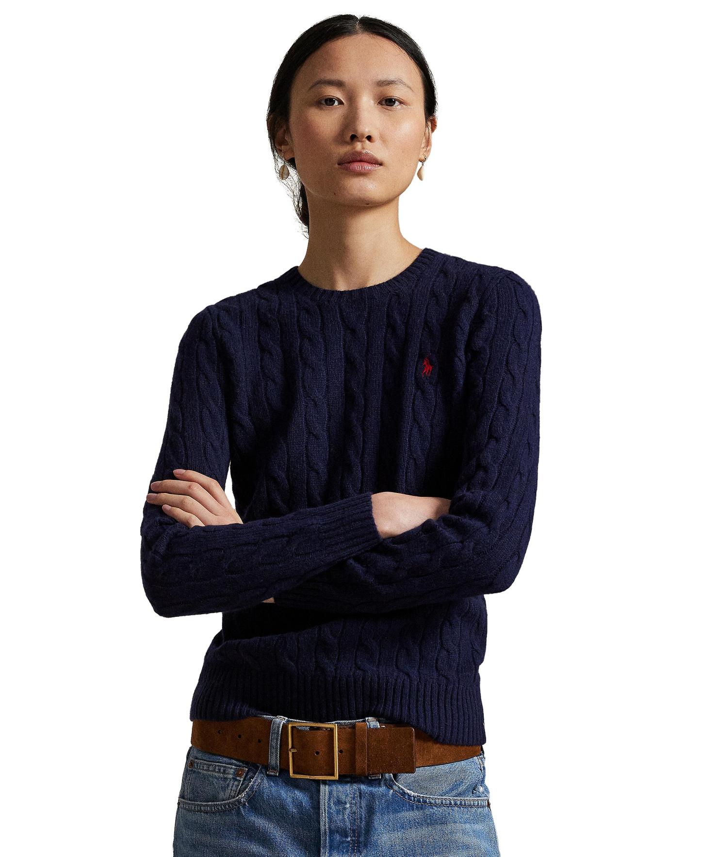 Polo Ralph Lauren Women's Cable Wool-Cashmere Crew Neck Sweater - Hunter Navy