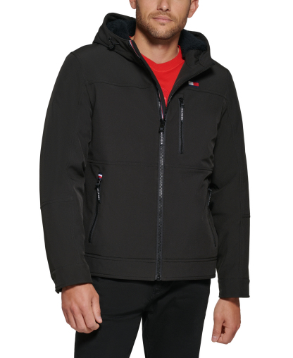 Tommy Hilfiger Men's Sherpa-Lined Softshell Hooded Jacket - Black