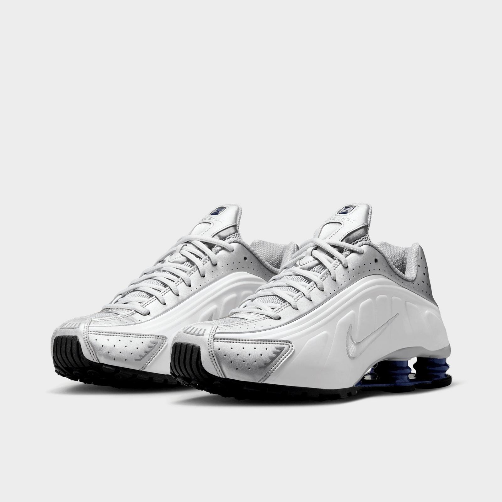 Men's Nike Shox R4 Casual Shoes - White/Metallic Silver/Deep Royal Blue/White