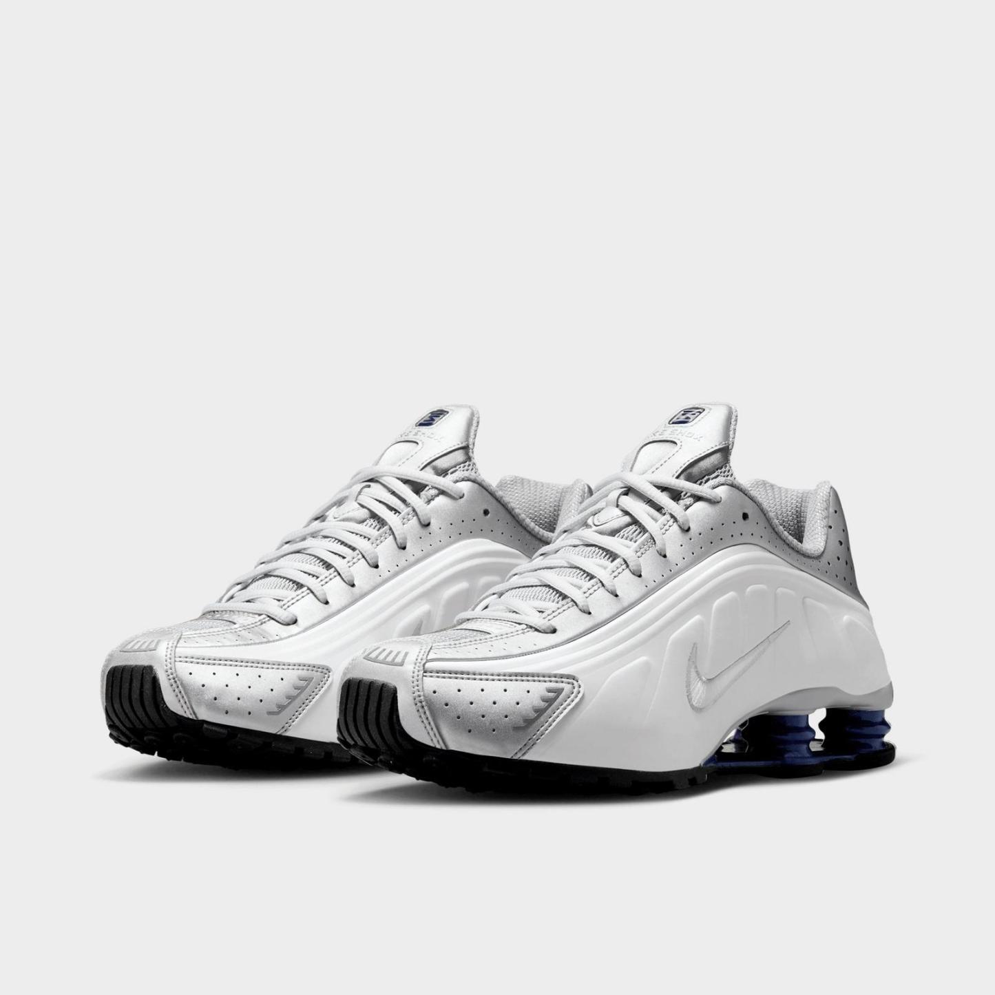 Men's Nike Shox R4 Casual Shoes - White/Metallic Silver/Deep Royal Blue/White
