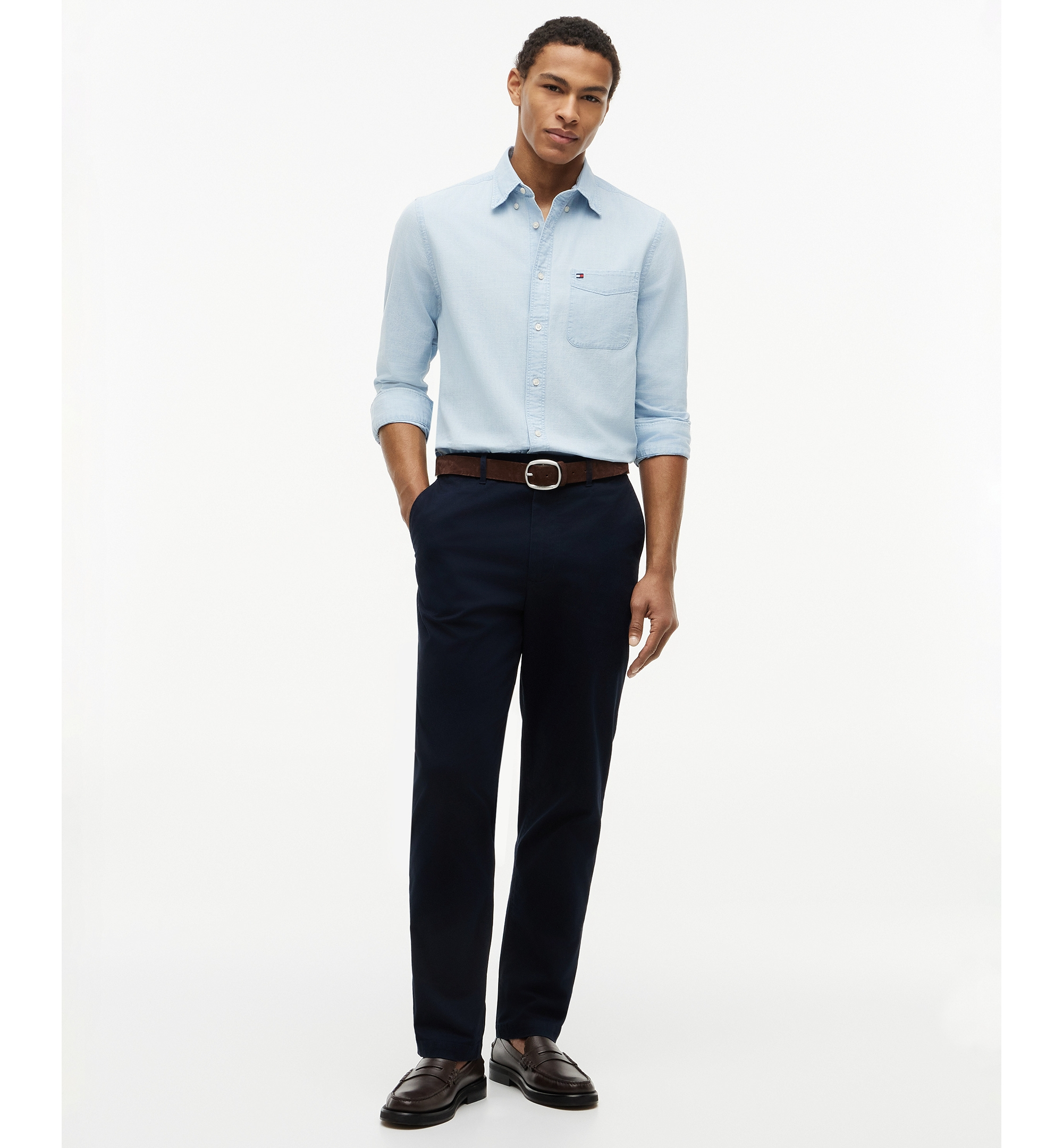 Tommy Hilfiger Men's Regular-Fit Chambray Solid Shirt - Light Blue Chambray