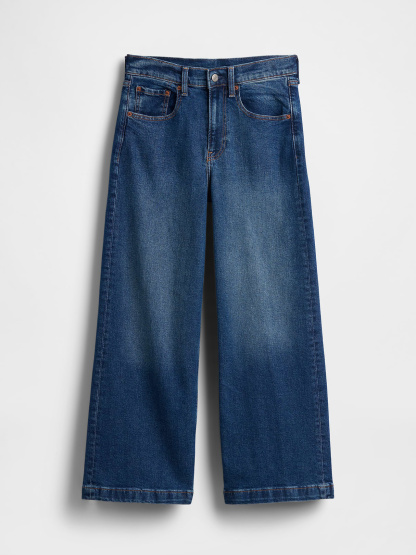 High Rise Stride Wide-Leg Ankle Jeans - Dark indigo wash