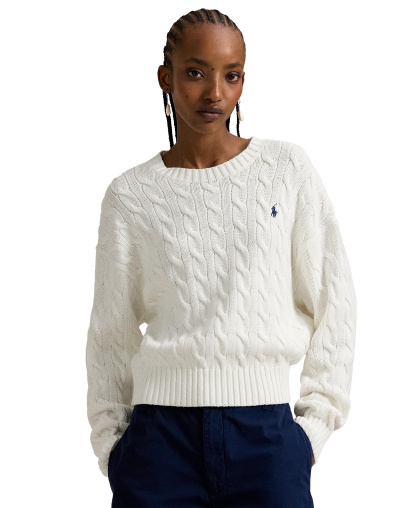 Polo Ralph Lauren Women's Cable-Knit Cotton Crewneck Sweater - White