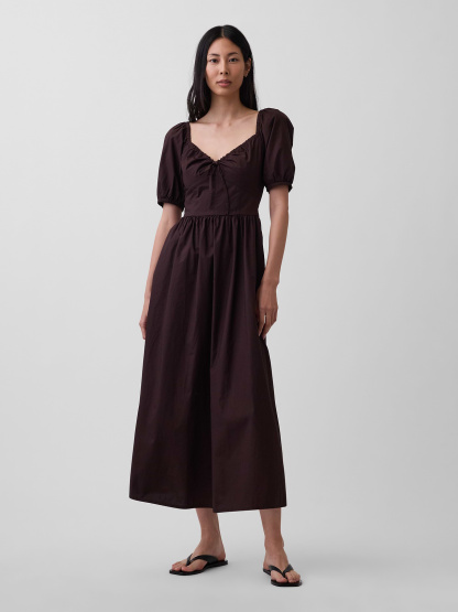 Puff-Sleeve Corset Maxi Dress - Terra brown