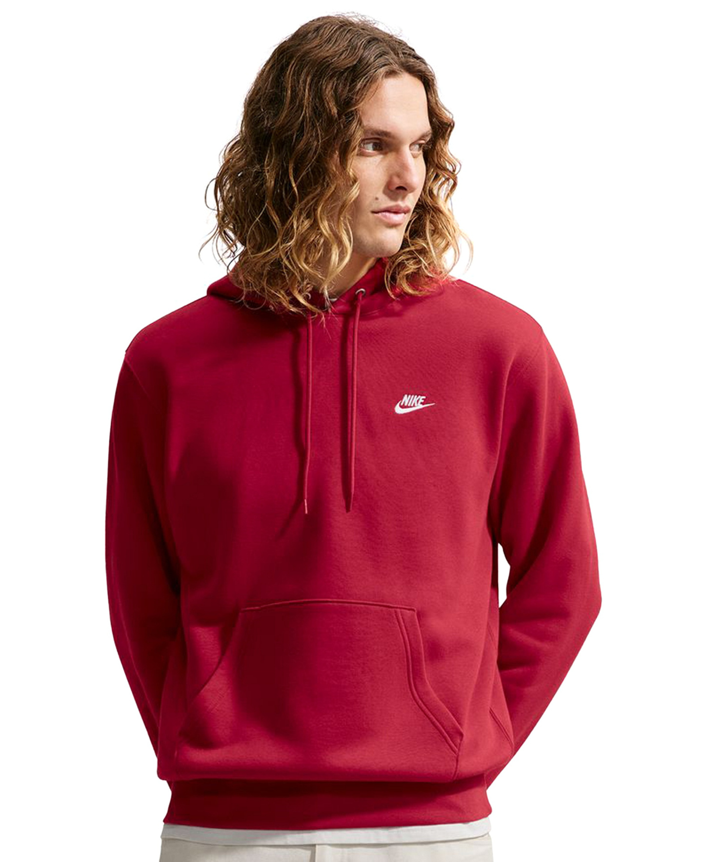 Nike Men's Club Pullover Fleece Hoodie Logo - Tough Red/White
