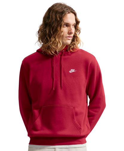 Nike Men's Club Pullover Fleece Hoodie Logo - Tough Red/White
