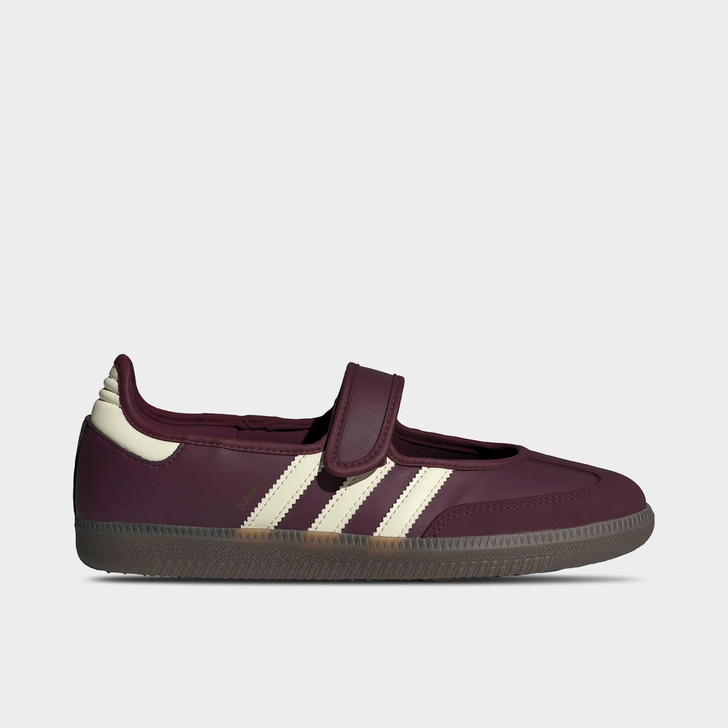 Women's adidas Originals Samba Jane Casual Shoes - Part 1 - Maroon/Cream White/Gold Metallic - Left shoe facing left. Outside of the shoe.
