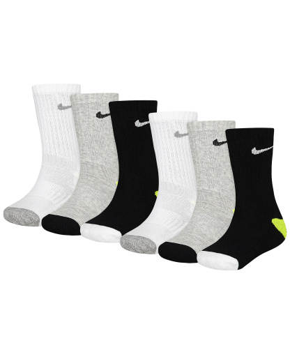 Nike Boys' and Girls' 4-7 Smiley Dri-Fit Crew Socks, 6-Pack - Gray Heather