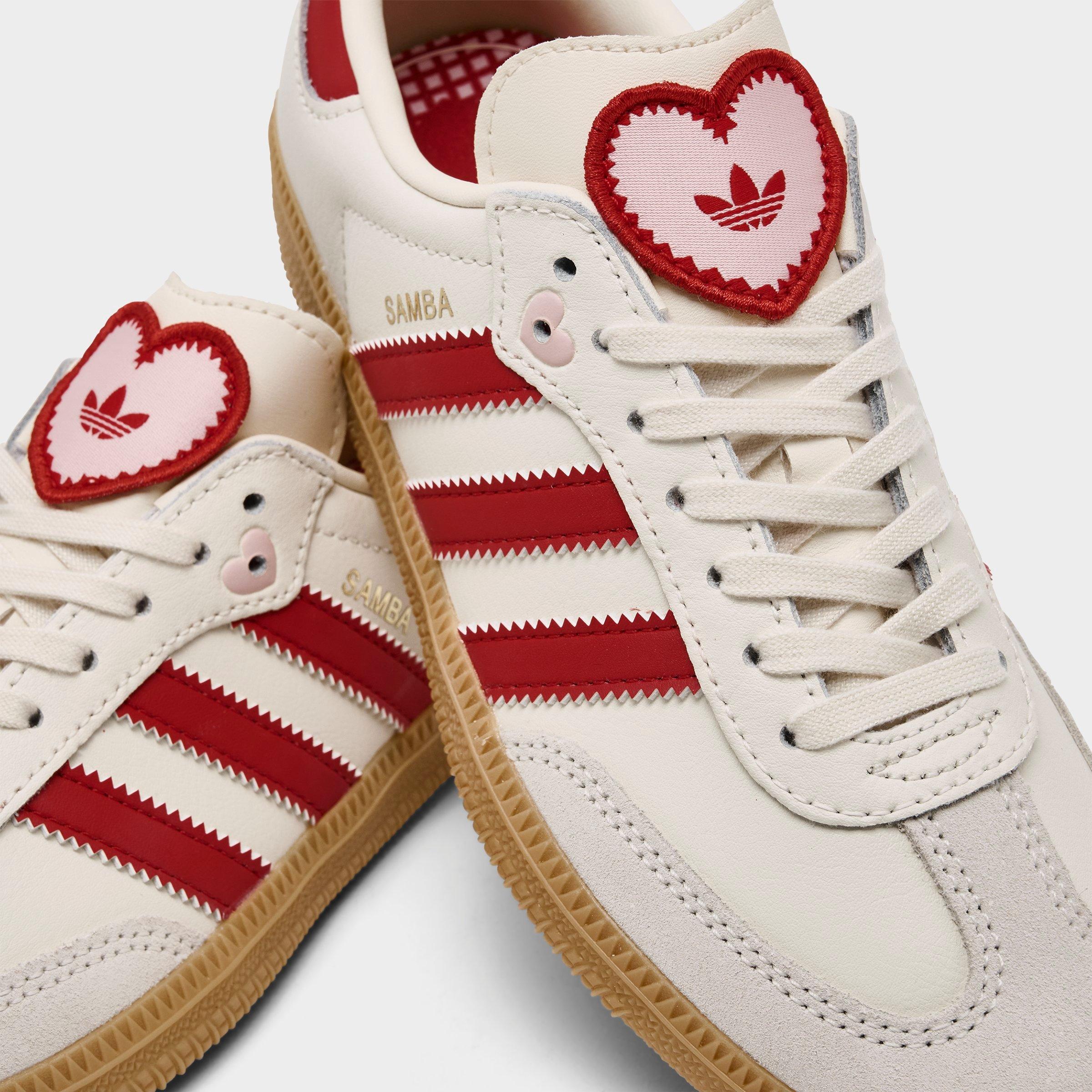 Girls' Little Kids' adidas Originals Samba OG Valentine's Day Casual Shoes - Cream White/Better Scarlet/Gum - Detail shot