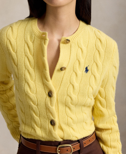 Polo Ralph Lauren Women's Cable-Knit Wool-Cashmere Cardigan Sweater - Fall Yellow