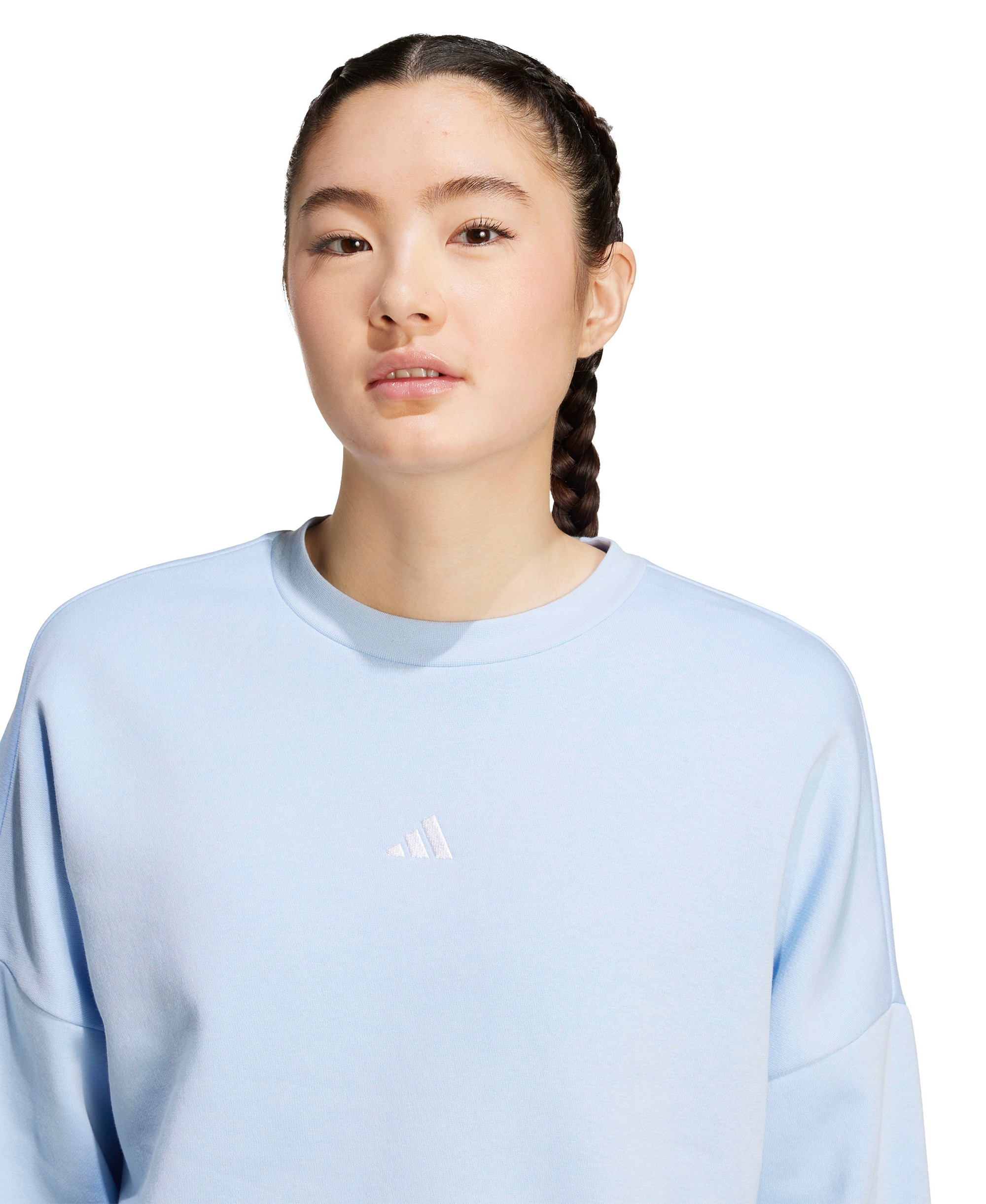 adidas Women's Essentials Crewneck Small-Logo Sweatshirt - Glow Blue/White