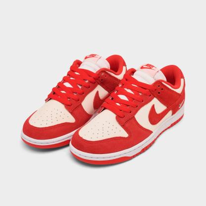 Women's Nithtke Dunk Low Suede Casual Shoes - Sail/Light Crimson/White/Metallic Silver - Both shoes facing left