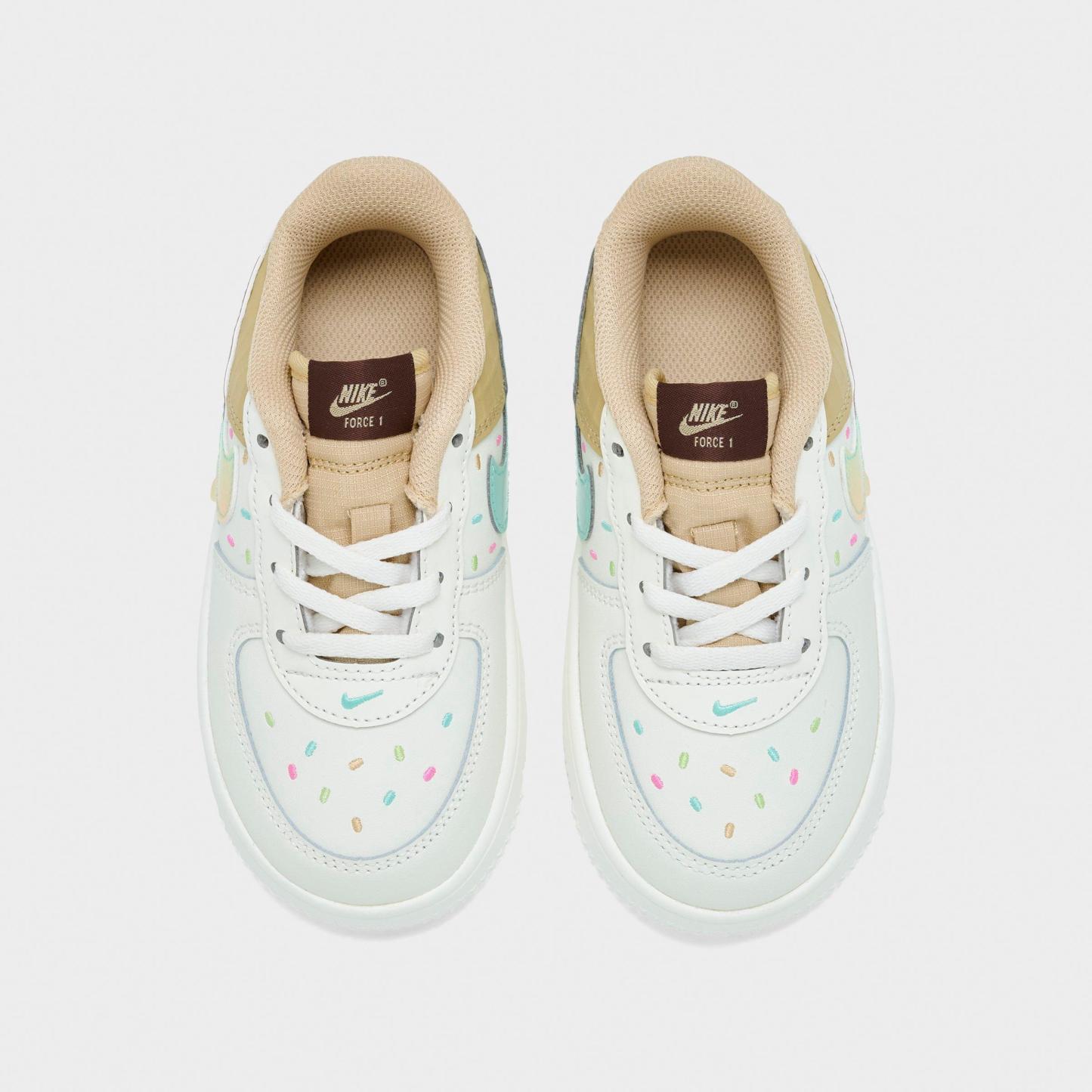 Infant and Kids' Toddler Nithtke Force 1 Low Casual Shoes - Part 1 - Sail/Sesame/Bleached Turquoise/Multi-Color - Top view