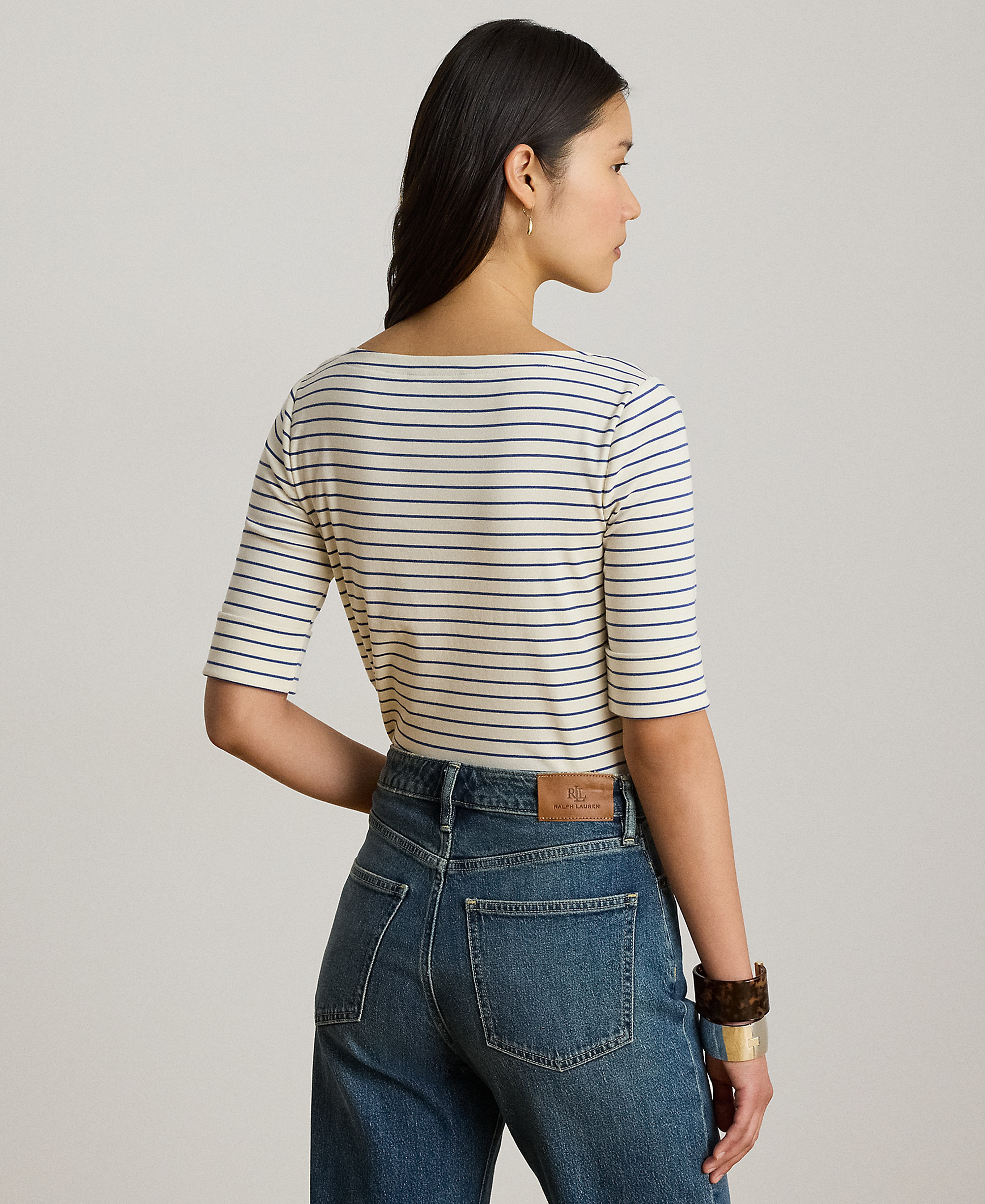Lauren Ralph Lauren Women's Striped Boat Neck Top - Mas Cream/Inky Blue
