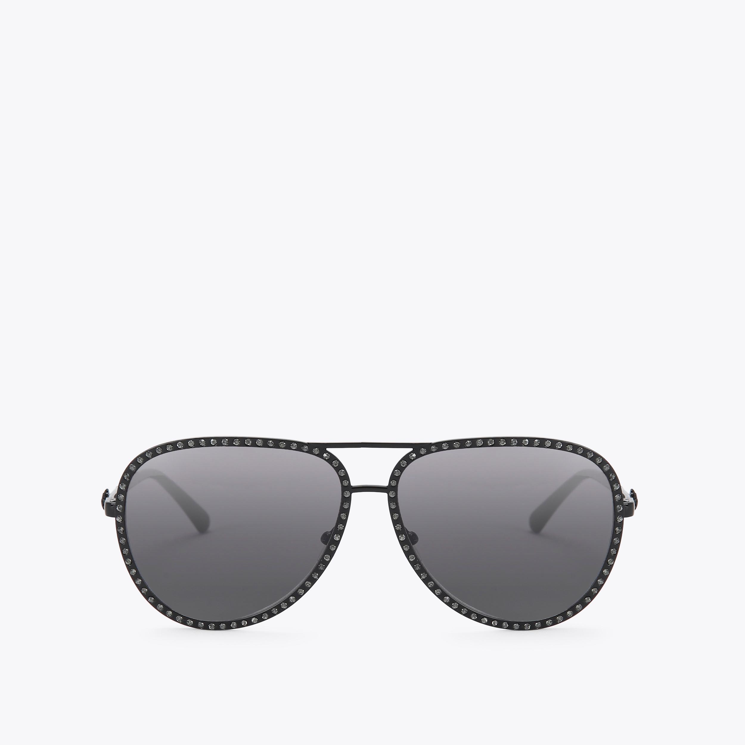 Kurt Geiger London Large Shoreditch Crystal Aviator Sunglasses - Black