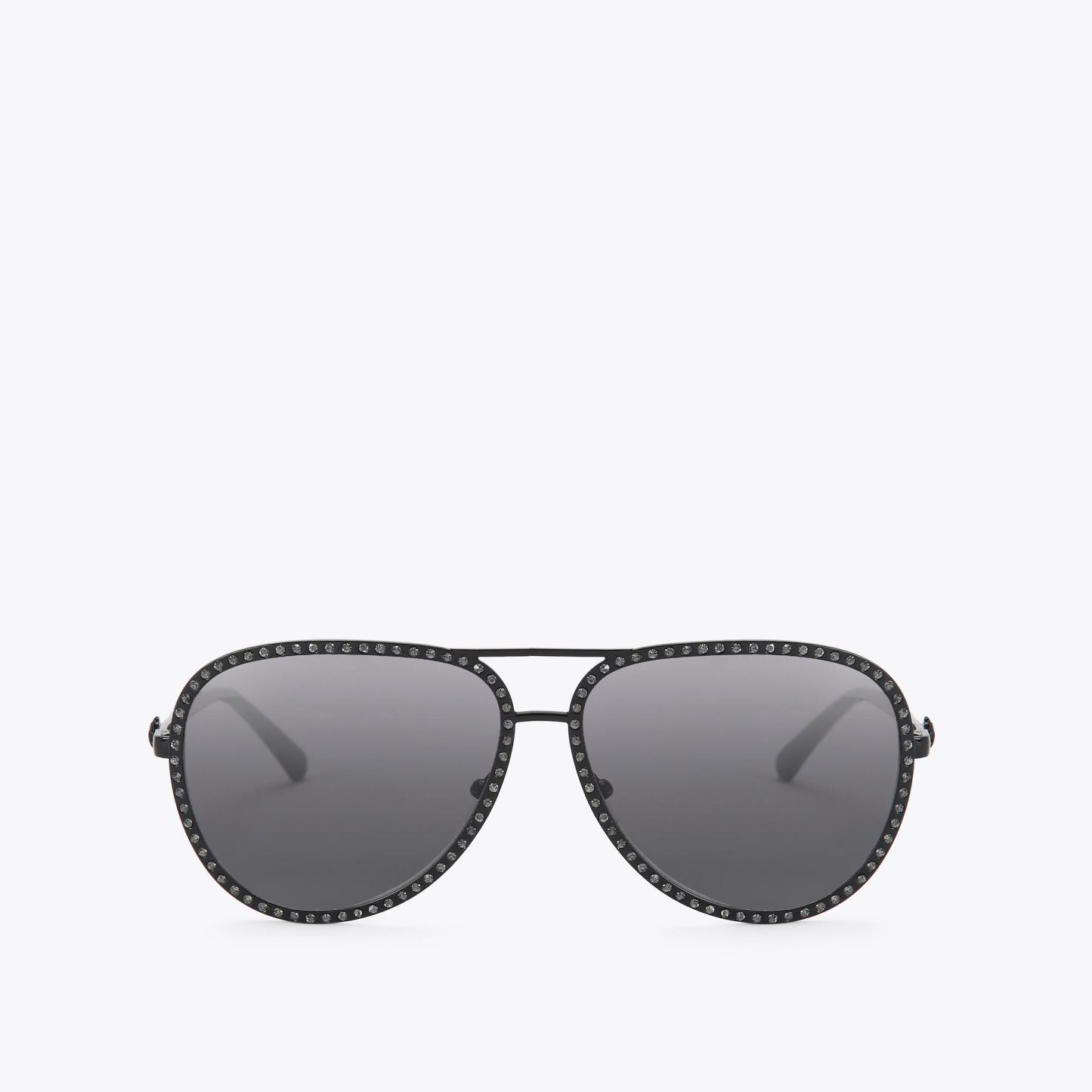 Kurt Geiger London Large Shoreditch Crystal Aviator Sunglasses - Black