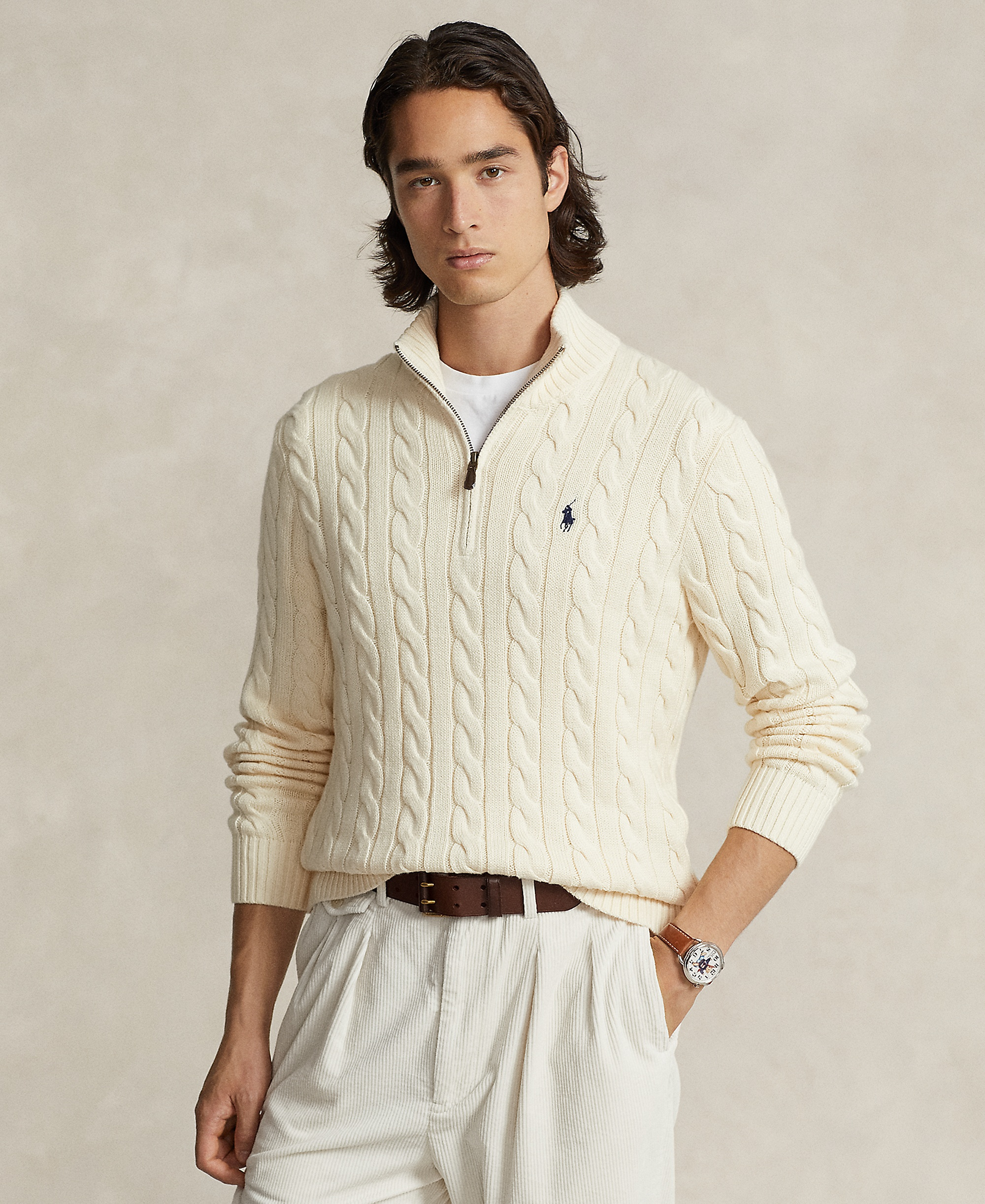Polo Ralph Lauren Men's Cable-Knit Cotton Sweater - Cream