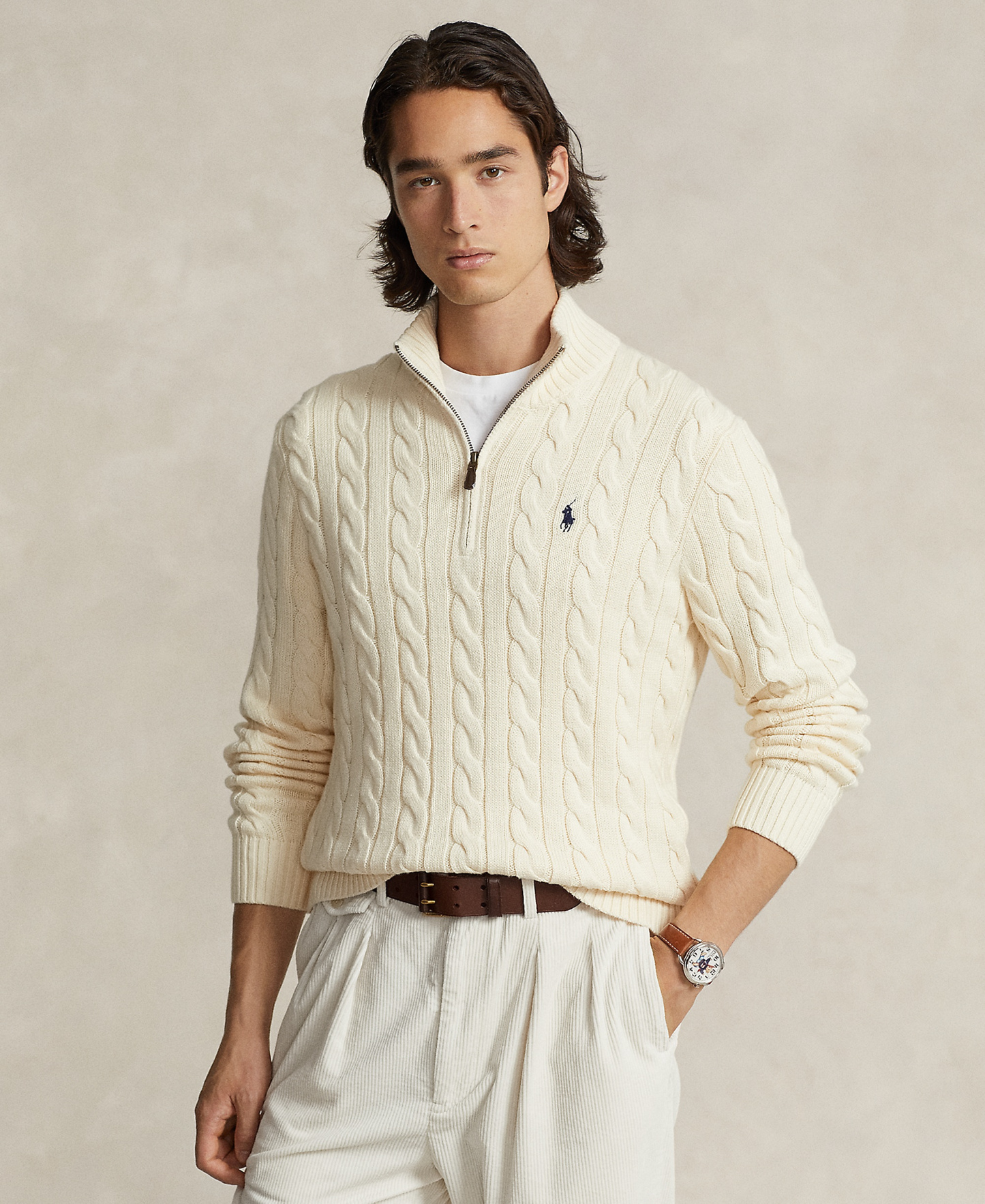 Polo Ralph Lauren Men's Cable-Knit Cotton Sweater - Cream