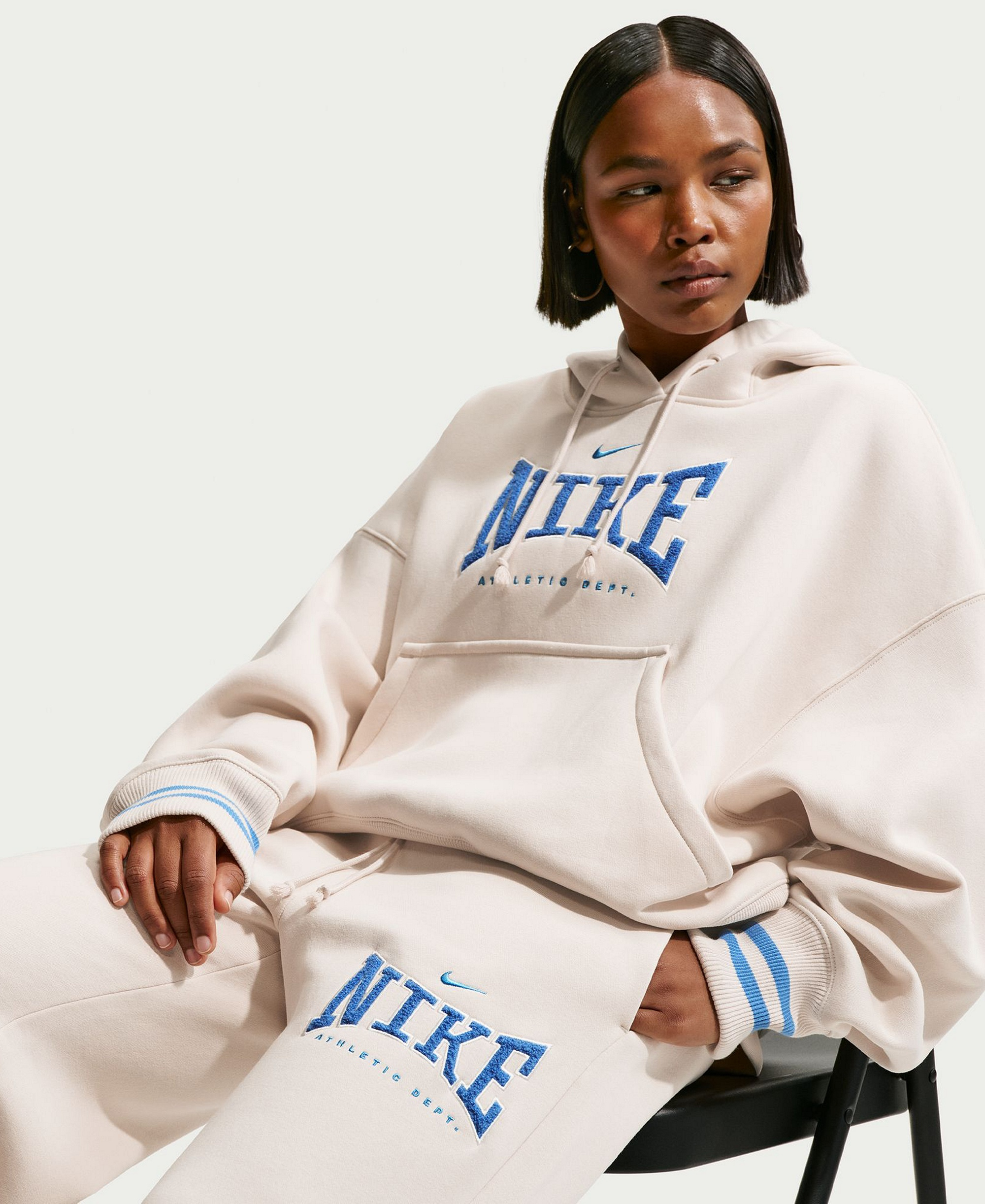 Nike Women's Sportswear Phoenix Fleece High-Waisted Wide-Leg Pants - Lightt Orewood Brown/University Blue