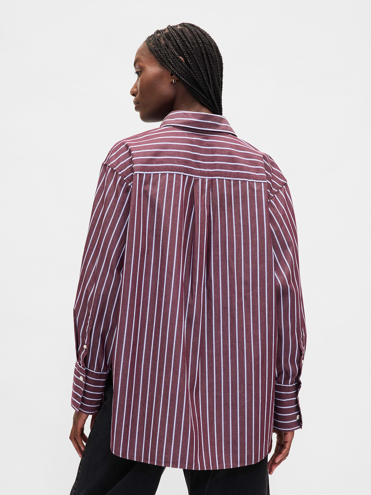 Organic Cotton Poplin Stripe Big Shirt - Purple burgundy stripe