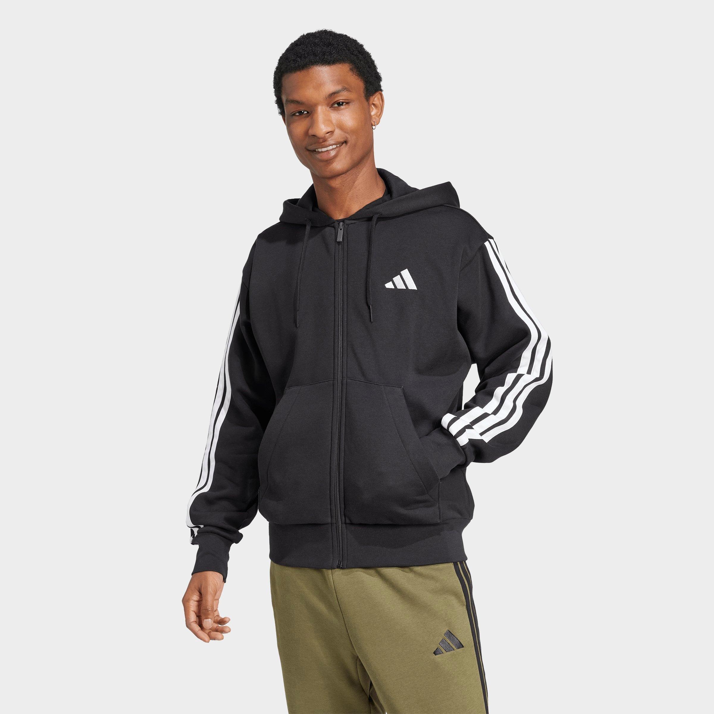 Men's adidas Essentials 3-Stripes Fleece Full-Zip Hoodie - Black/White